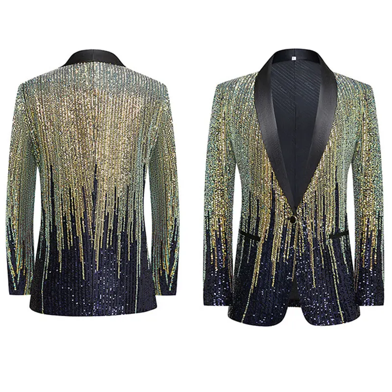 Abiti da ballo per ragazzi Blazer verde con paillettes sfumate di meteora da uomo Summer Bar Singer costumi da spettacolo teatrale