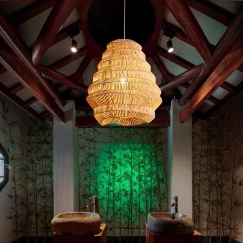 Vintage Wabi Sabi Handmade Weaving Pendant Lights Designer Creative Hanging Lamps Living Room Hallway Restaurant LED Chandelier