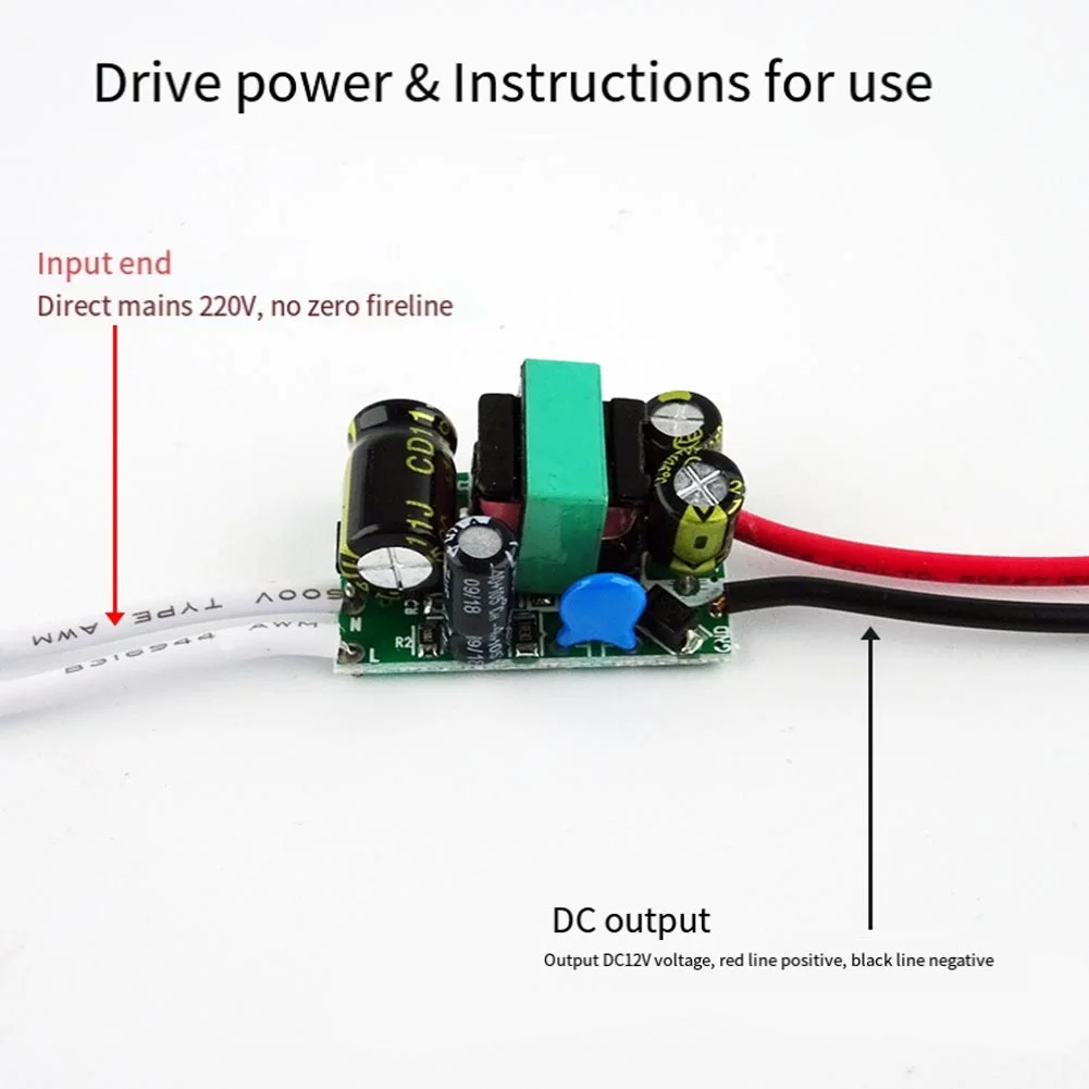 LED Driver AC220V To DC12V 6W Wattage Waterproof Shell Overcurrent Protection Suitable for Reflectors and Ceiling Lights