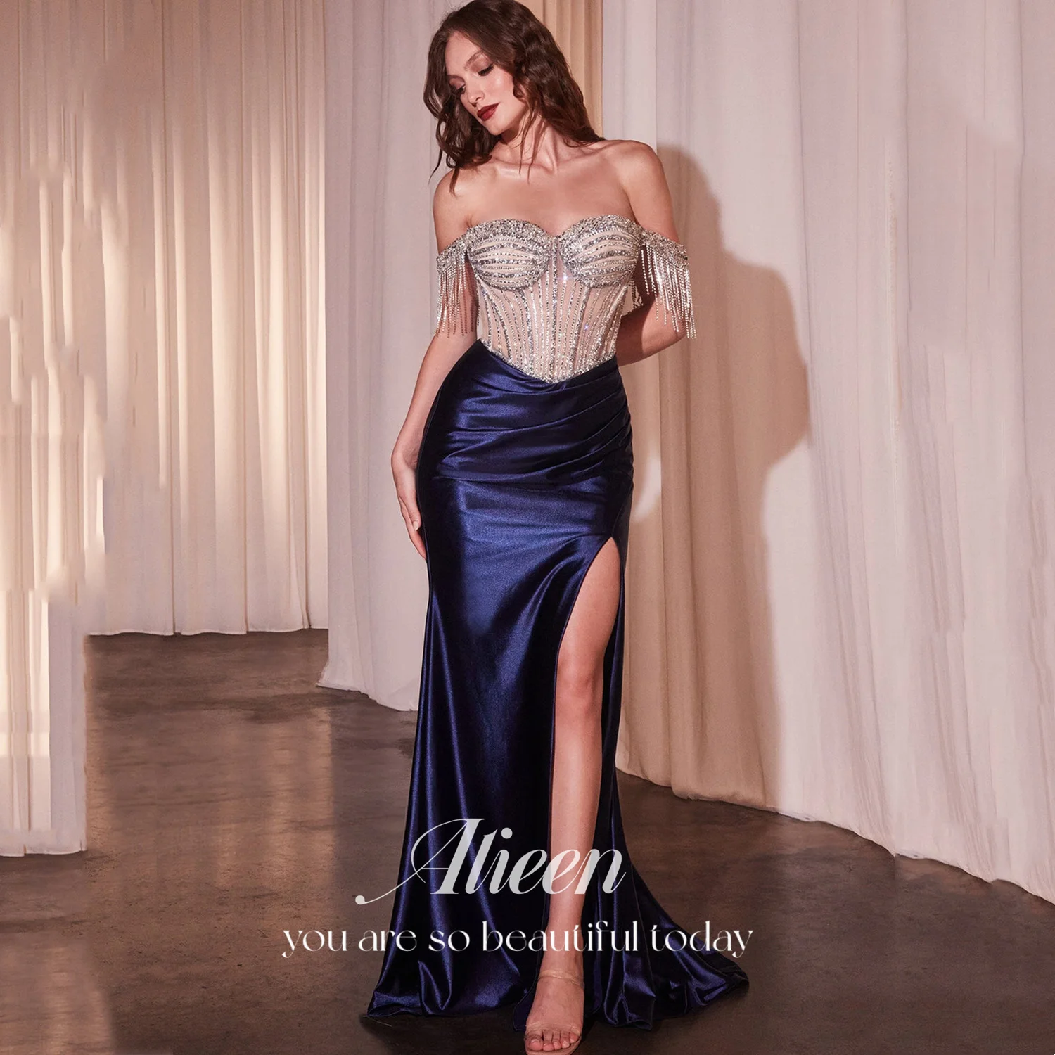 

Aileen Vestidos De Festa Women Evening Dress Navy Blue Beautiful Prom Dresses Store Mermaid Customized فساتين سهرة Sweetheart
