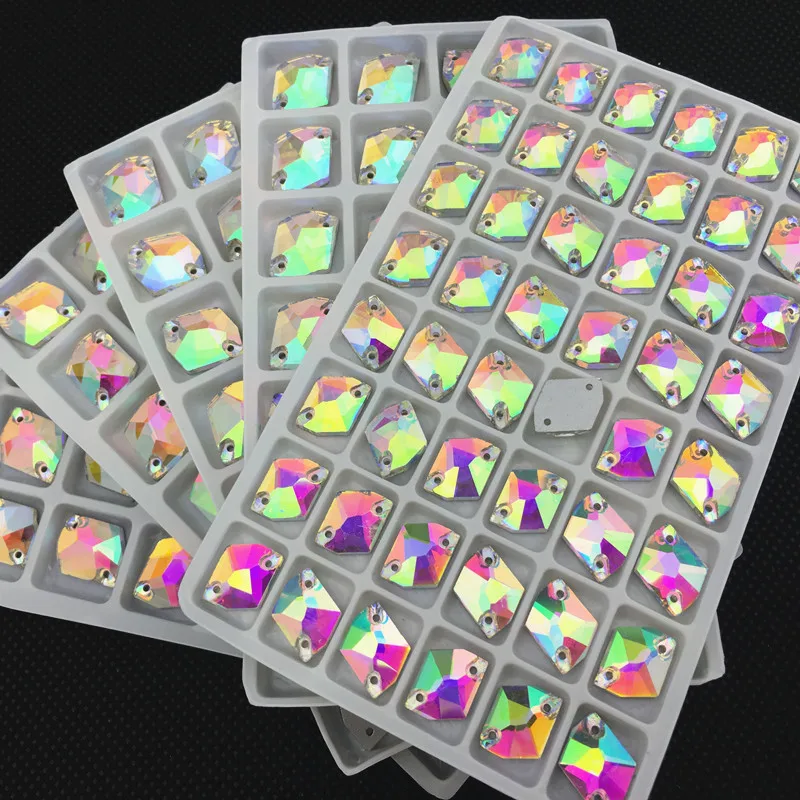 Crystal Clear AB Cosmic Shape Sewing Rhinestones Glass Crystal Sew On Stone Flatback Dress Decoration 11x14,13x17,16x21,21x27mm