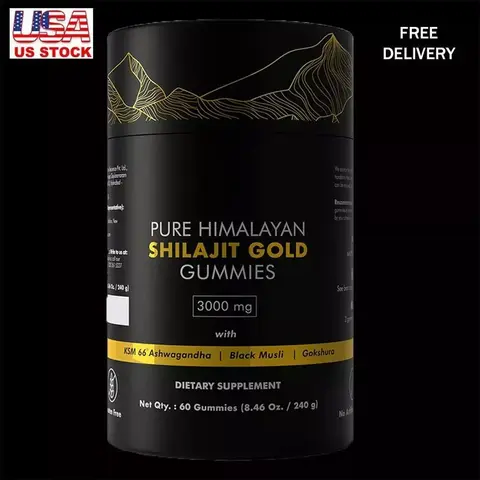 กัมมี่ Shilajit หิมาลัยบริสุทธิ์, Shilajit เกรดทอง 3000 มก. พร้อม Ashwagandha, Gokshura เพื่อการสนับสนุนพลังงานและภูมิคุ้มกัน