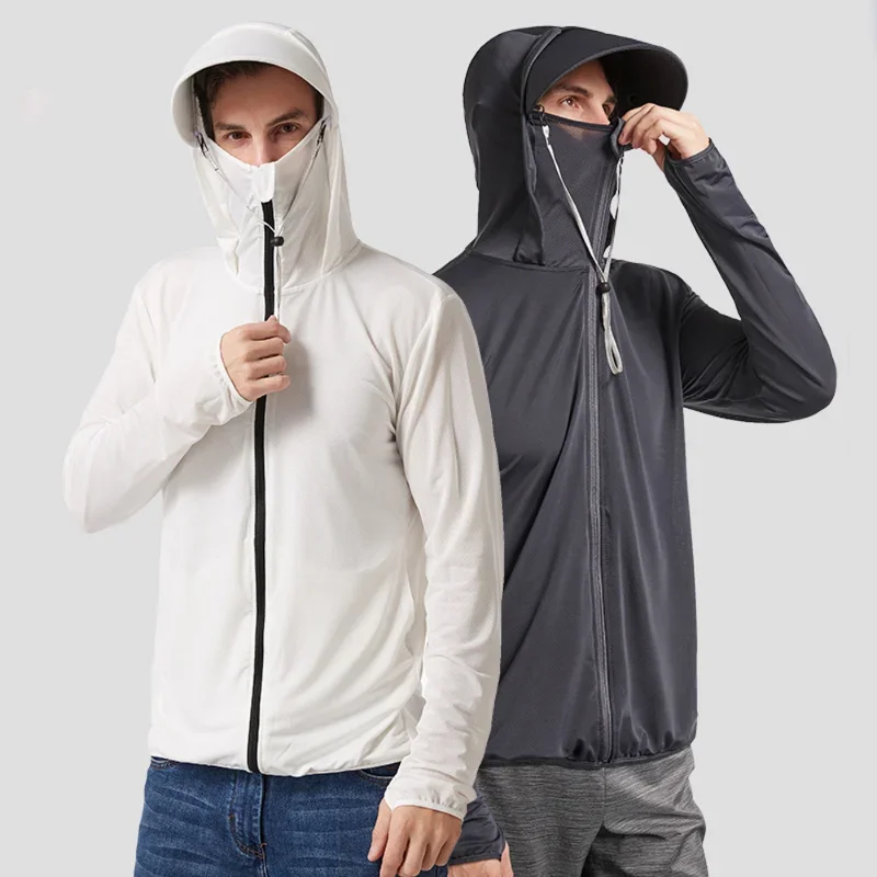 Abrigos de protección solar UPF 50 + UV para hombre, chaqueta fina suave y transpirable de secado rápido, sudaderas con capucha para pesca al aire libre, prendas de vestir de verano