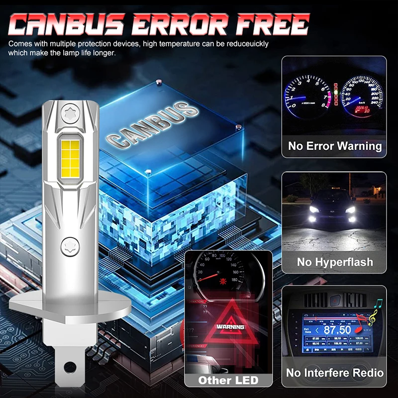 H1 LED Headlights Bulbs for Car CANBUS Fog Lights Mini Auto HeadLamp CSP Chip Plug&Play Wireless High Power 12V/24V +800% Bright view 5
