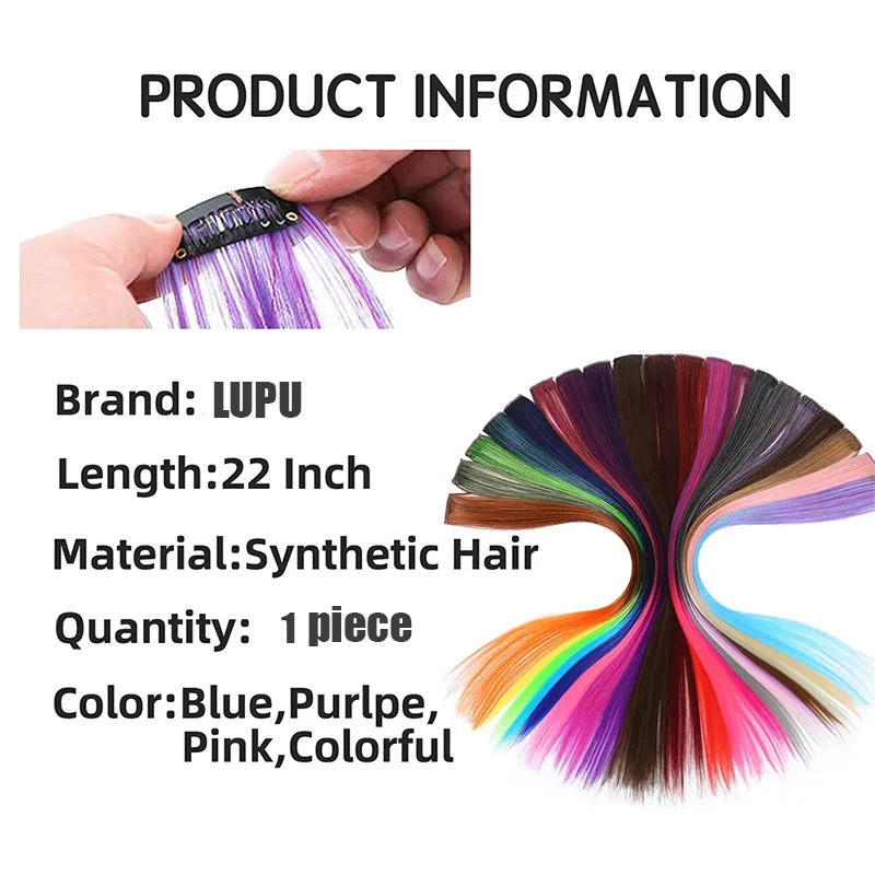 LUPU 22-inch synthetisch gekleurde highlight hair extensions regenboog lange rechte haarstukken voor dames kinderen meisjes paars roze blauw