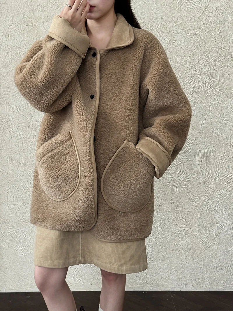 LIMO Cappotto in lana di agnello moda Giacca da donna in finta pelle di montone Capispalla in poliestere spandex per l'autunno inverno Pendolarismo quotidiano