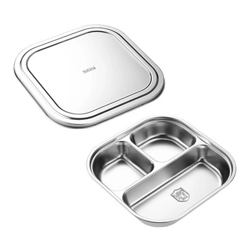 Stainless Steel Divided Plate Durable Mess Trays for Camping Kids Meals Dishes Dropship