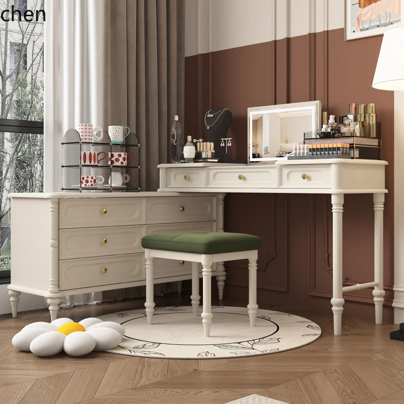 

HTTCream Style Dressing Table and Chest of Drawers Integrated Modern Simple Bedroom Storage Cabinet Small Apartment Makeup Table
