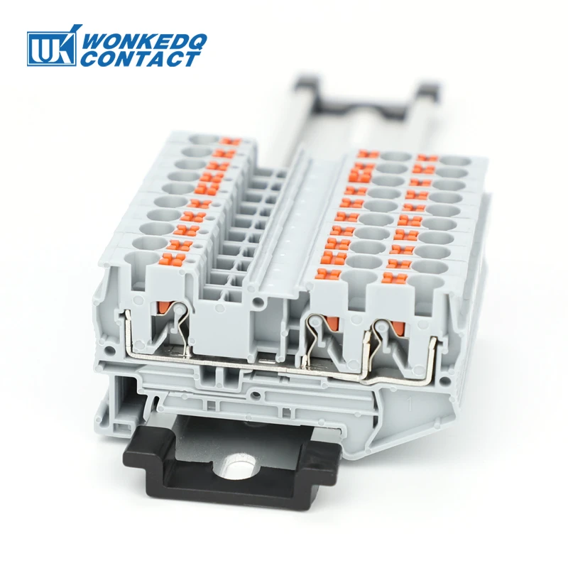 10Pcs PT4-TW PT Series 3 Conductor Push-in Terminals 4 mm² Twin PT 4-TW Wire Electrical Connector Din Rail Terminal Block