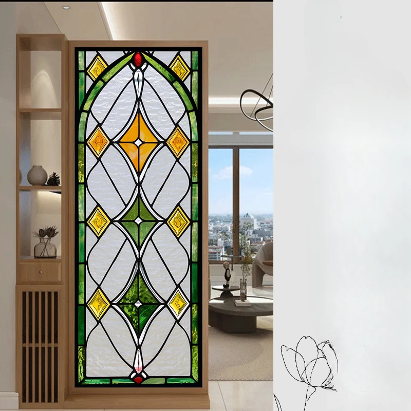 Home Stained Glass Film Retro European Electrostatic Frosted Glass Sticker Window Film Window Sticker Stained Glass