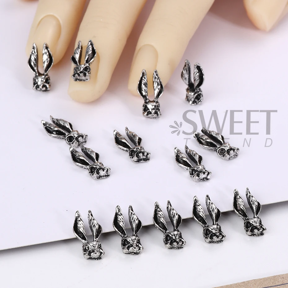 Metallic Zilveren Halloween Nagel Bedels 3d Vlinder Bunny Skull Hart Drakenslang Japanse Sieraden Nagel Onderdeel Diy Nagel Decoratie