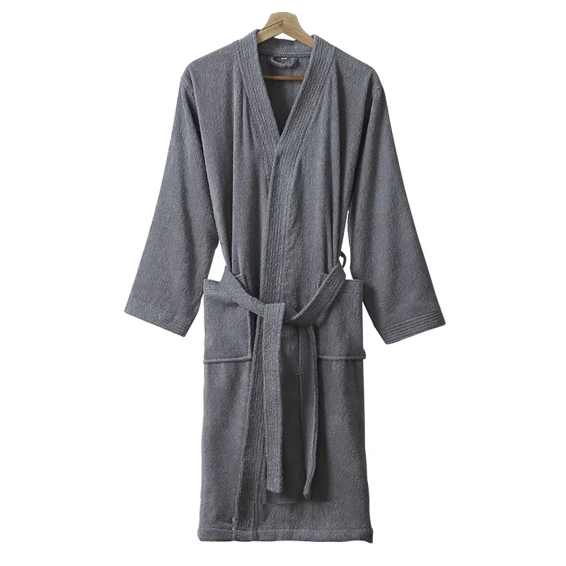 Women's Pure Cotton Bathrobe - Spring & Autumn Towel Fabric, Long-Sleeve, Soft, Absorbent, Quick-Drying