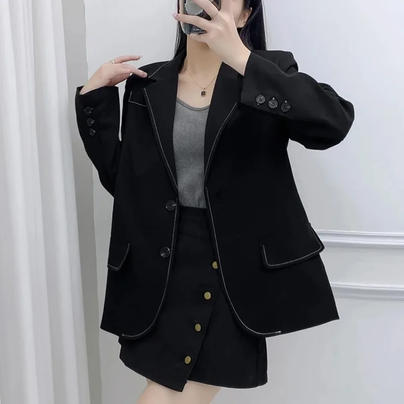 Insozkdg Oversize Women's Suit Jacket 2024 Spring Autumn New Design Sense Line Single-breasted Casual Loose Long-sleeved Blazer