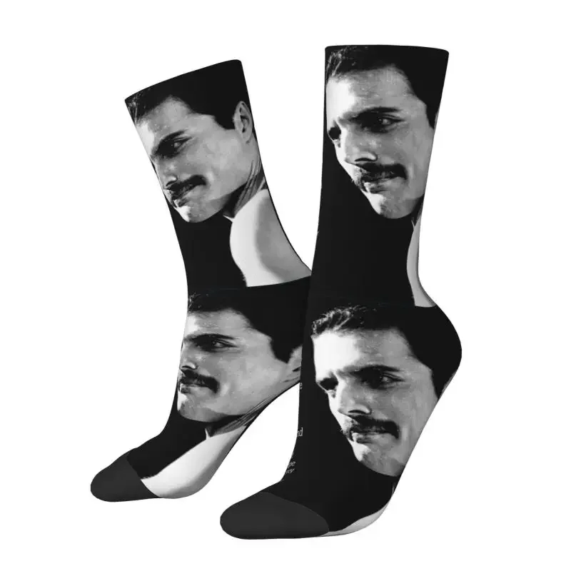 Cute Mens Freddie Mercury Quotes Dress Socks Unisex Comfortable Warm 3D Printed Rockstar Rock Singer Crew Socks