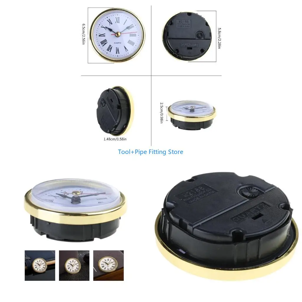 F92B 65mm Clock Insert with Roman Numeral Quartzs Movement Gold Trim Roman Numeral