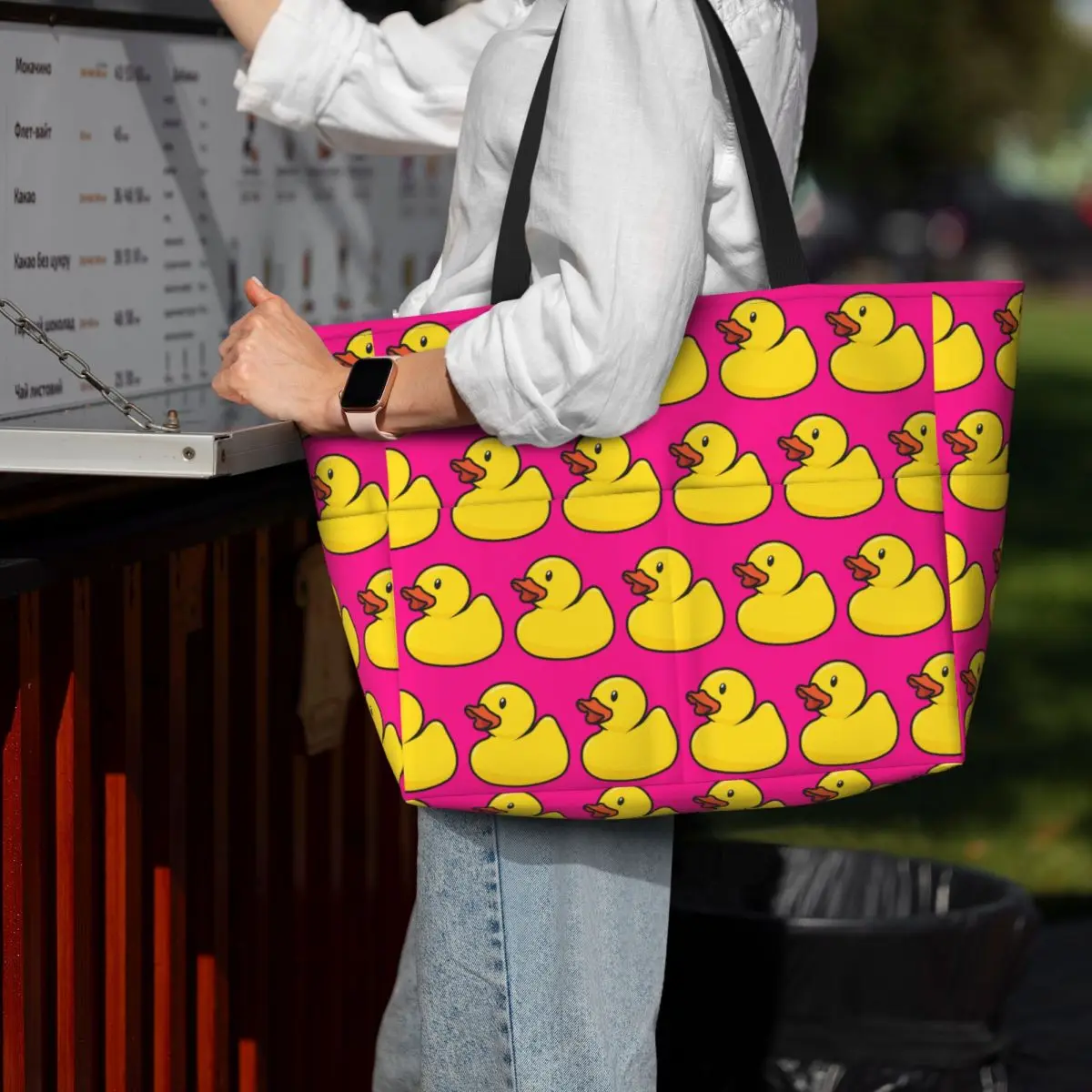

Rubber Duck In Hot Pink Beach Tote Bag Sport Gym Yoga Duffle Large Tote Bag Women Travel Bag Fitness bag