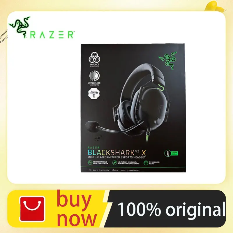 Razer BlackShark V2 X Wired Esports Headset Advanced Passive Noise Cancellation, 7.1 Surround Sound, Hyperclear Cardioid Mic