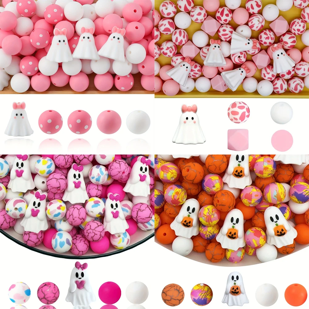 25PCS Multi-Size Halloween-Themed Silicone Beads Set, Perfect for DIY Craft Projects Like Keychains, Necklaces, Bracelets & More