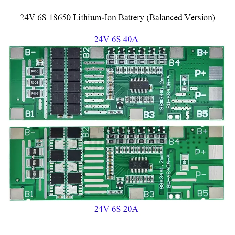 6-cell 6S 40A/20A BMS 18650 Li-Ion Lithium Battery Poretect Board Solar Lighting BMS PCB With Balance For Power Tools