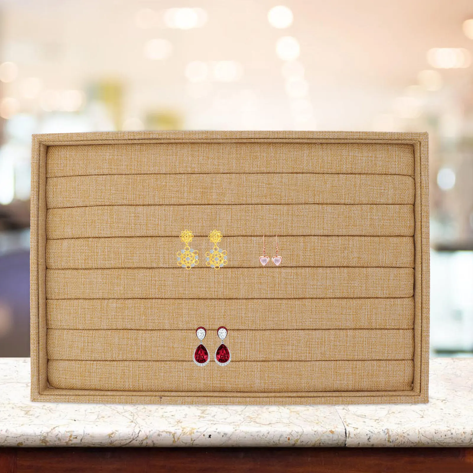 

Jewelry Storage Box Desktop Display Tray Wear-Resistant Linen Organizer for Necklace Earring Ring Bracelet Storage Jewelry