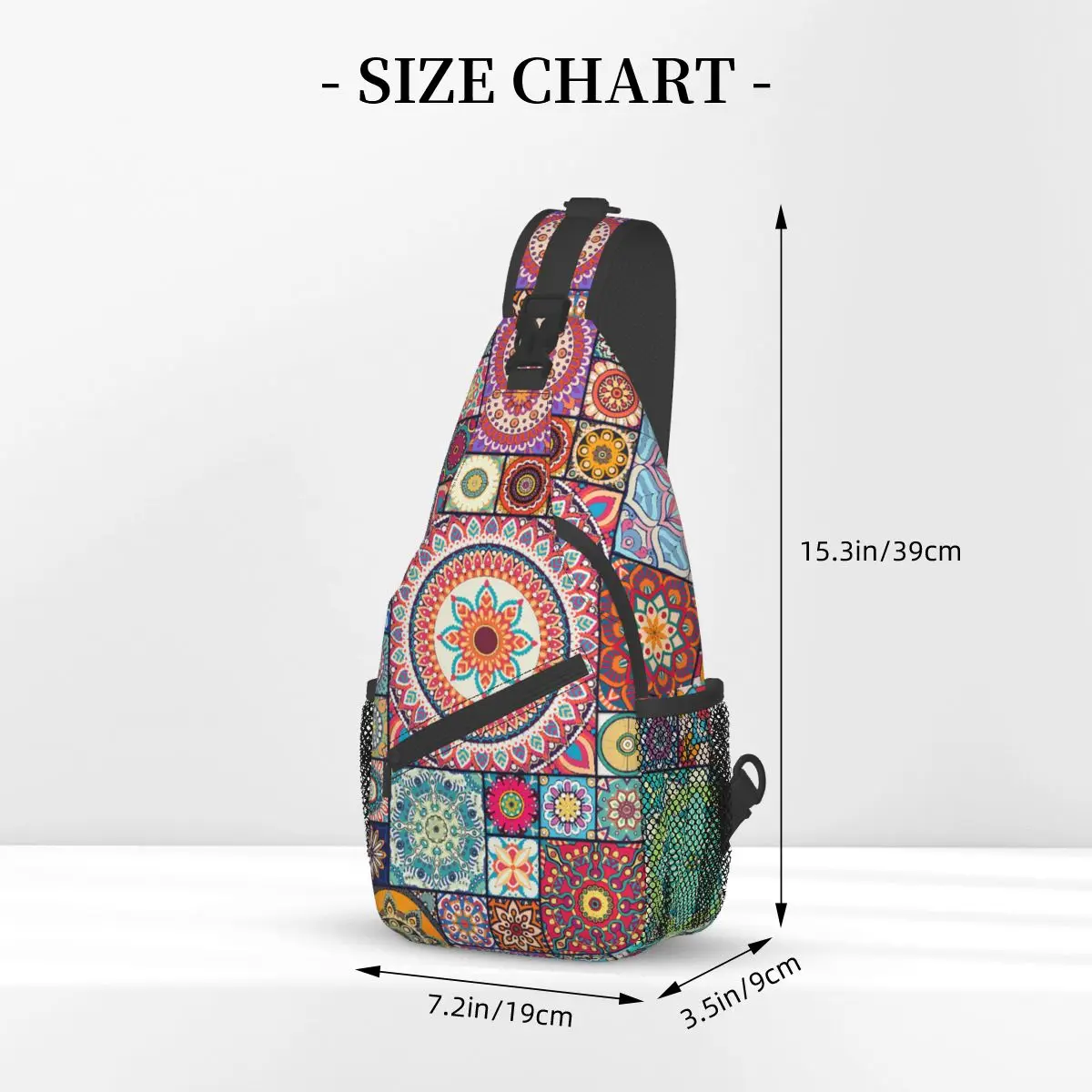 Boho Mandala Art Small Sling Bag Peito Crossbody Ombro Mochila Viagem Caminhadas Mochilas Boêmio Mexicano Casual Bag