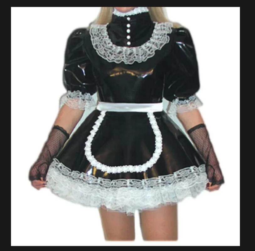 

Lockable Sissy Dress Maid PVC Black Lace Lace Apron Ruffle Role Play Costume Customization