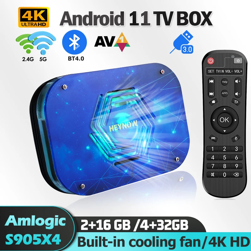 

Android S905X4 TV BOX Cooling Fan 4K HD 2.4G/5G WiFi 4GB 32GB Smart TV Box Media Player Set-top Box with radiator fan