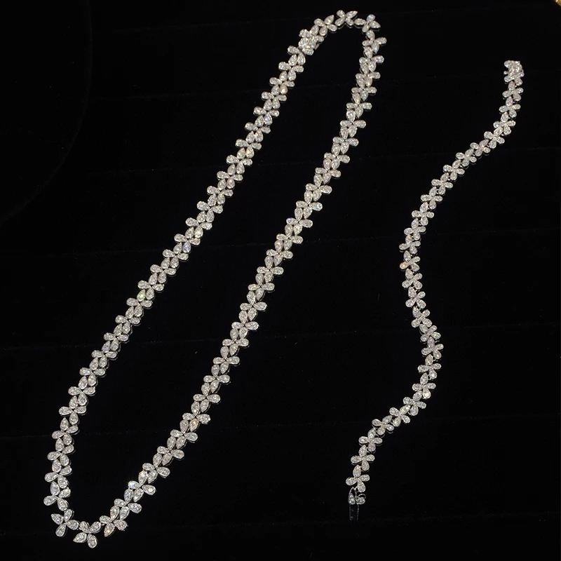 Aazuo 18K White Gold Real Diamonds Senior Banquet Jewelry Set Weave Necklace Bracelet Gift For Women Engagement Wedding Party