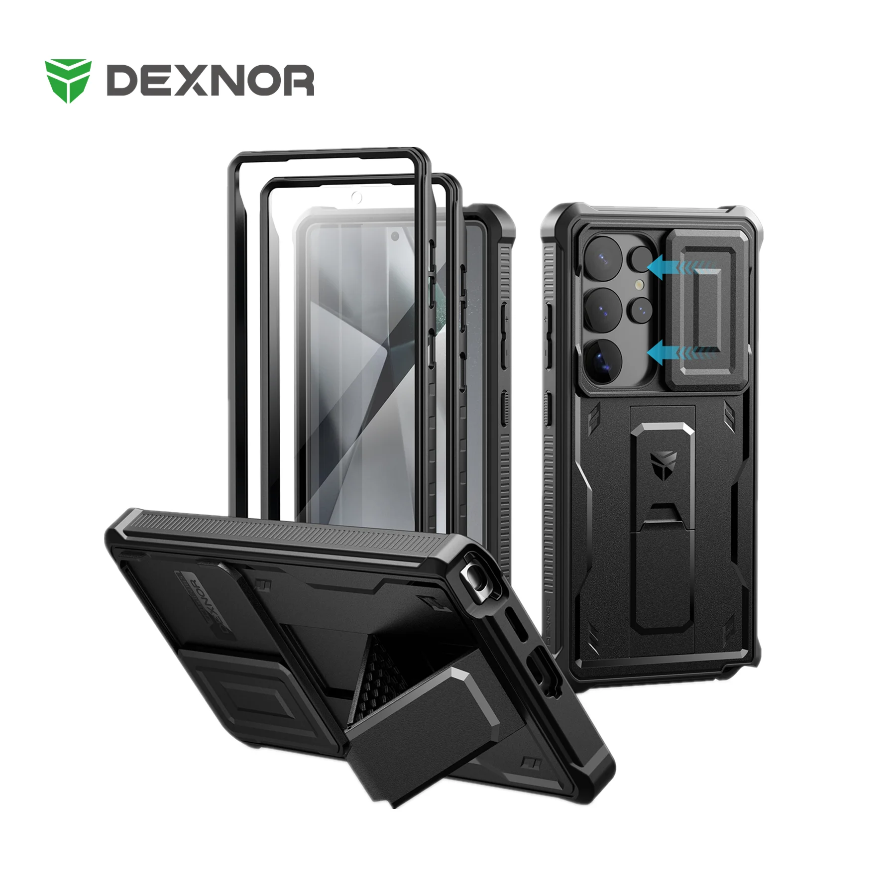 Dexnor For Samsung Galaxy S25 Ultra 2025 Case Full Body Rugged Case with Camera Cover & Built-in Screen Protector Kickstand Case 