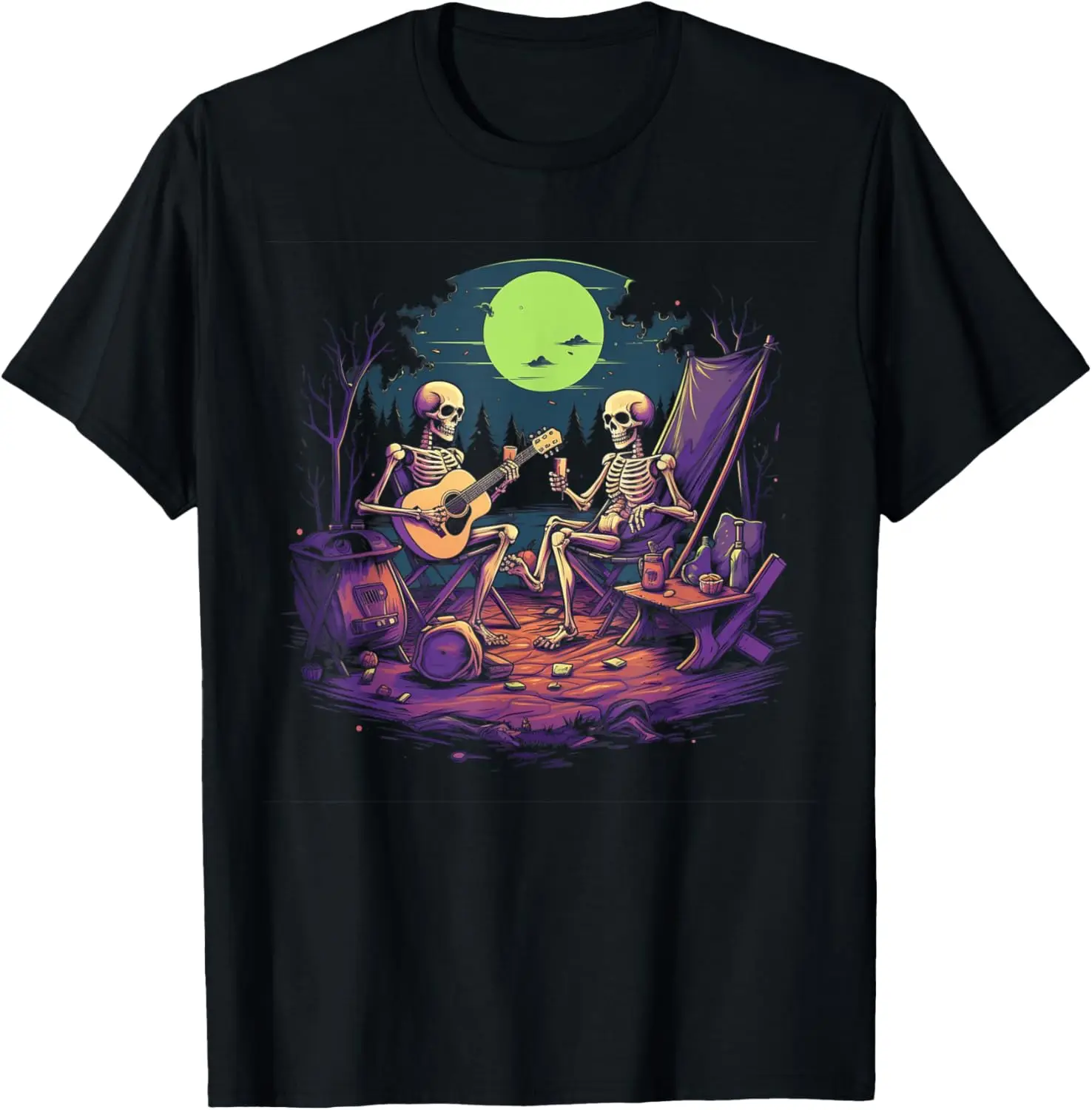 Vintage Ghost And Skeletons Drink Camping Gothic Halloween T-Shirt