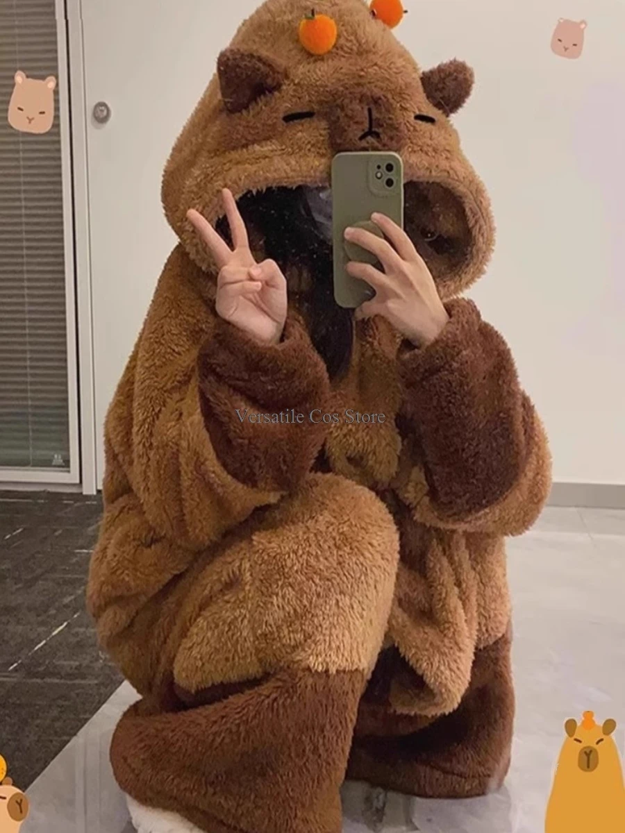 Adult Capybara Cosplay Costume Robes Kigurumi Onesie Anime Nightgown Halloween Cartoon Pajamas