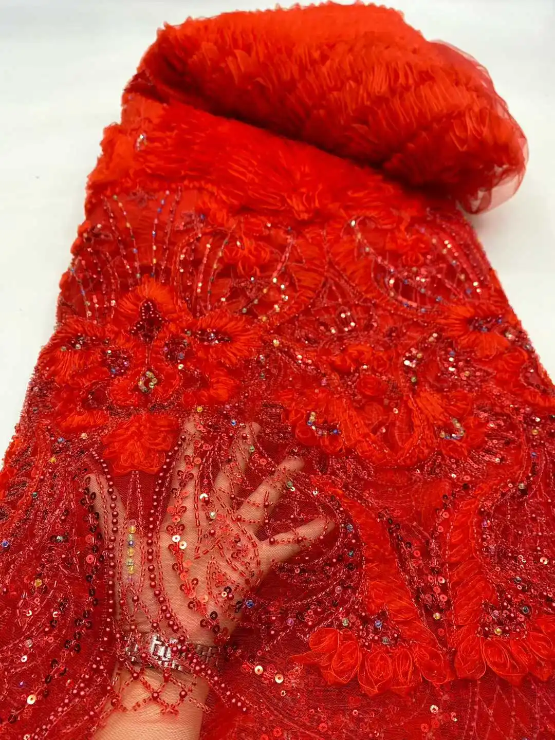 

African Sequins Beaded Lace Fabrics 2026 High Quality Sequence Embroidery French Nigerian Lace Fabric For Wedding Sewing