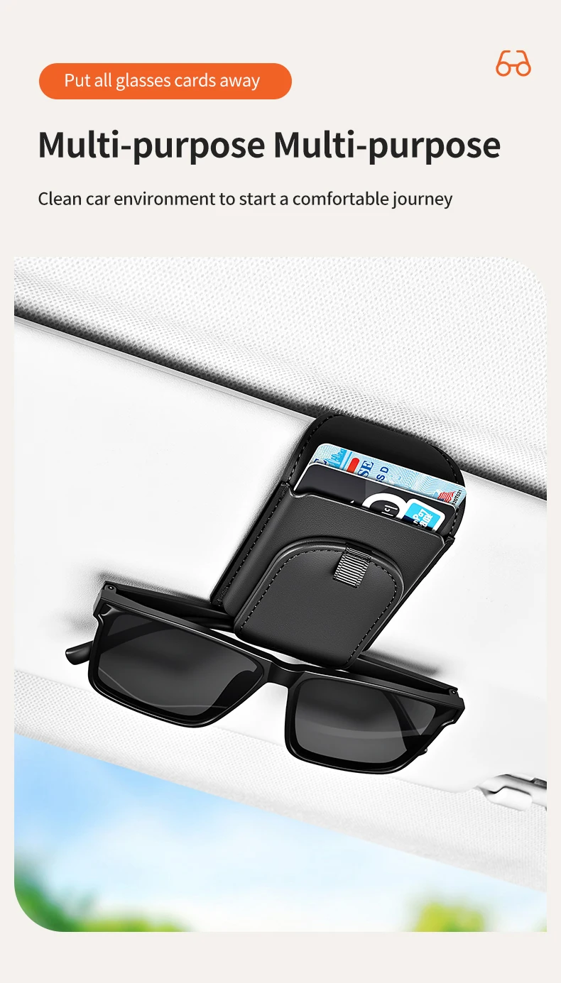 Auto-Sonnenblenden-Brillenhalter aus PU-Leder, magnetischer Brillen-Aufbewahrungskoffer, Karten- und Ticket-Organizer-Clip, Auto-Innenzubehör – Detail 6