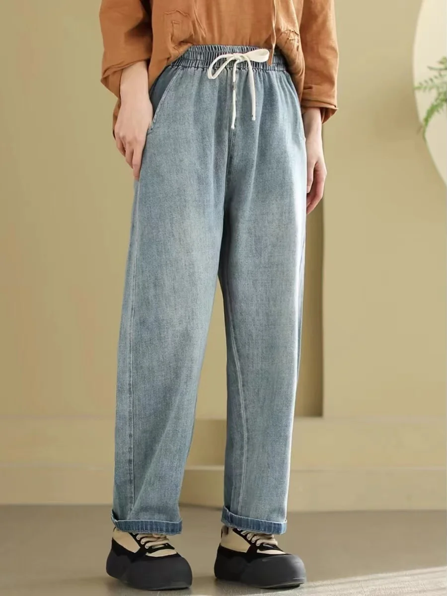 

Женские свободные повседневные широкие джинсы с высокой талией, корейские джинсовые брюки с завышенной талией, универсальные, удобные, весенний сезон