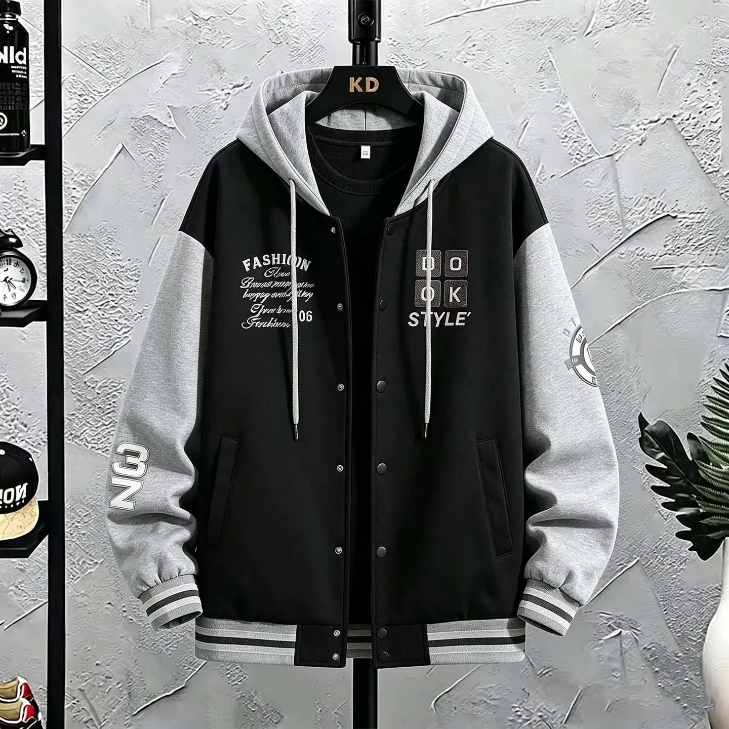 s-6XL Men's Loose Hooded Baseball Jersey Autumn Korean Casual Hooded Jacket Harajuku High Street Fashion Men's Clothing 2026 New