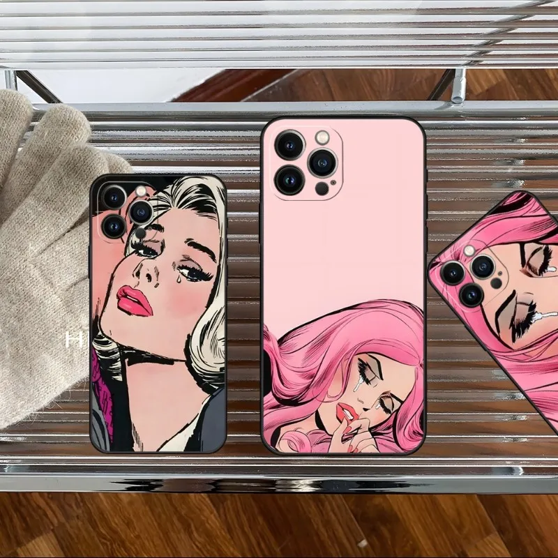 Black Hair Crying Comic Girl Phone Case 2023 For IPhone 15 14 11 12 Pro 8 7 Plus X 13 Pro MAX SE2020 XS 13 Shell Covers