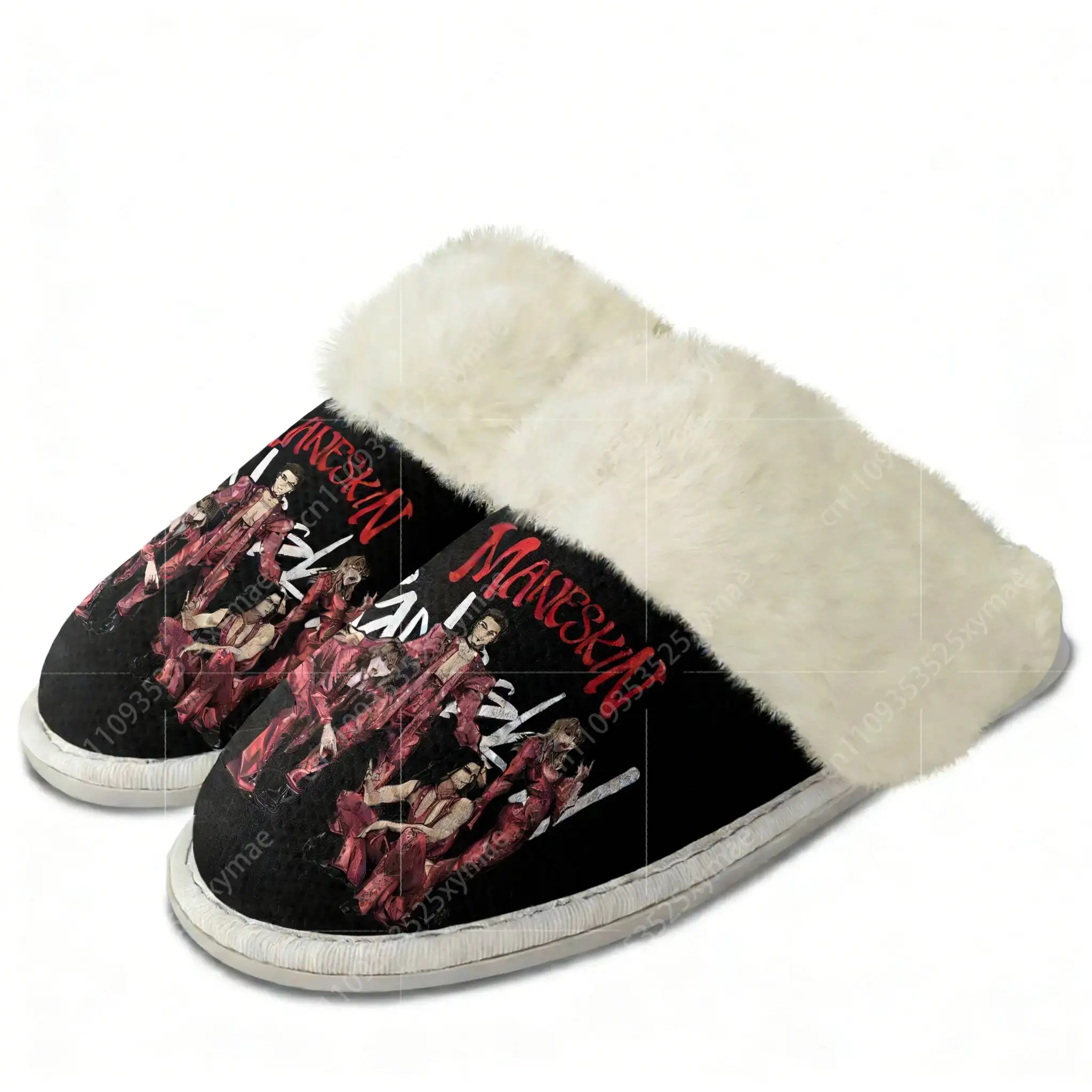 Rock Band Maneskin Plush Slippers Keep Warm Shoe Hip Hop Men Womens Home Cotton Bedroom Customized Thermal Lightweight Slipper