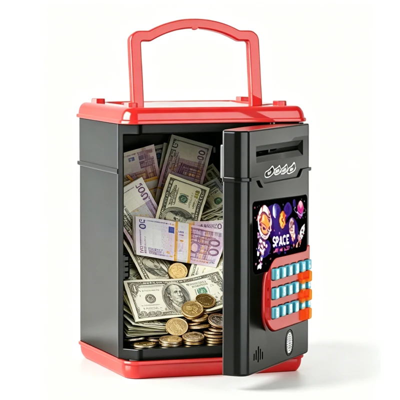 Astronaut Fingerprint Piggy Bank, Auto Cash Deposit Password Protected Electronic Savings Safe for Real Money Kids Gift Toy
