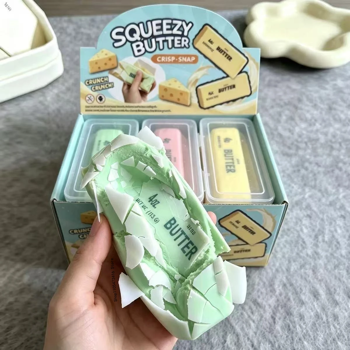 Heiß begehrter knuspriger gelber Butterstick, langsam zurückfederndes, weiches Stressabbau-Spielzeug.