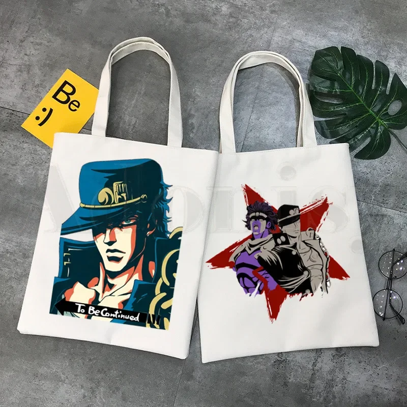 JoJo Bizarre Adventure-Bolso de compras reutilizable de Manga de Anime japonés para mujer, bolsas de lona con estampado ecológico, bolsos de hombro para Shopper