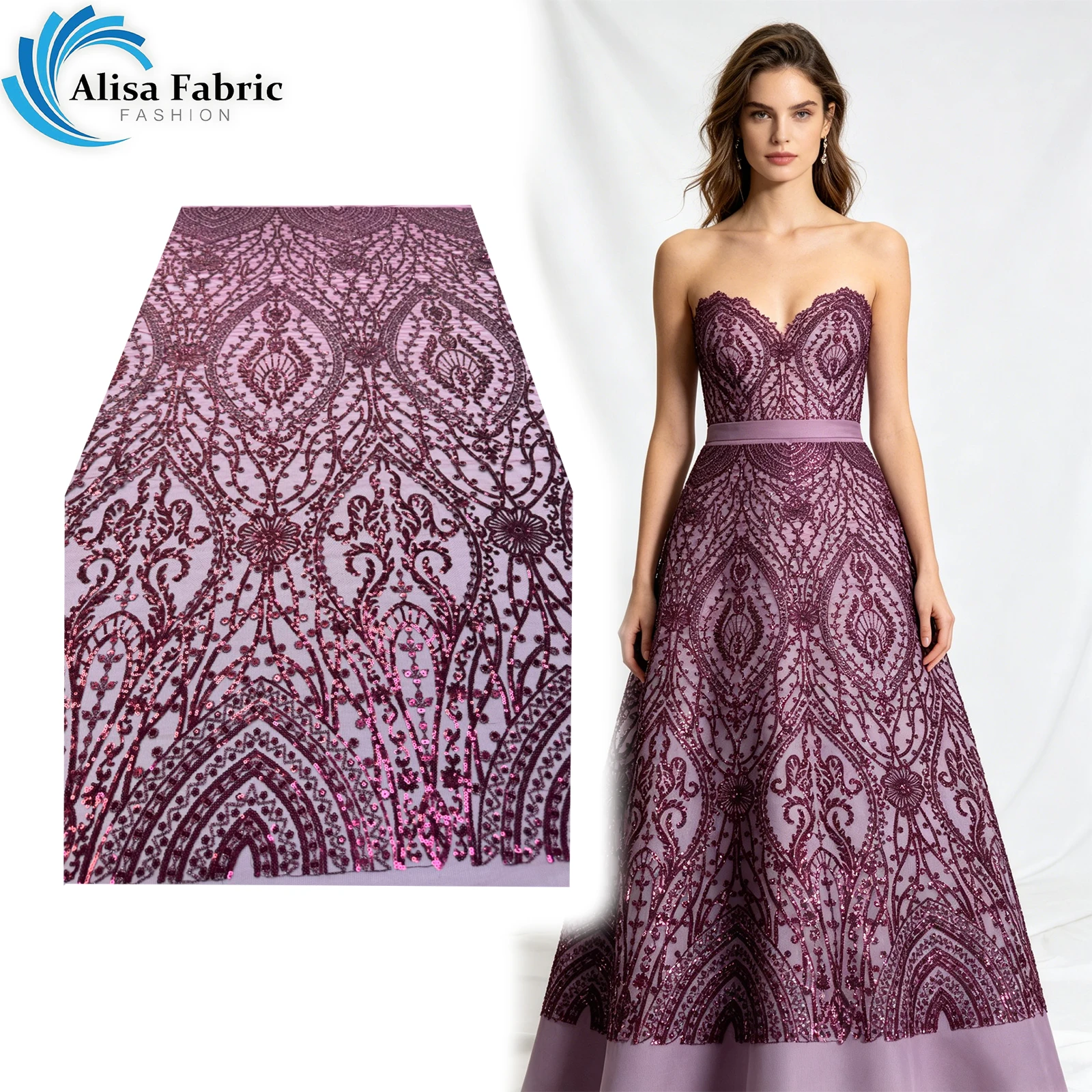 

High quality Sequins Lace fabric 5 yards fabric Women's luxurious Sequins decorative wedding guest party dress for party dress