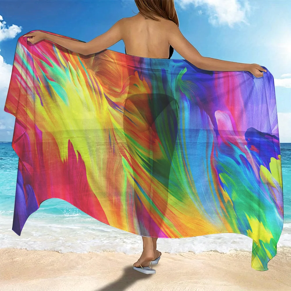 1 PC Beach Skirt, Beach Towel, Beach Shawl. Featuring Vibrant Psychedelic Abstract Patterns and Swirling Electronic Colors. T