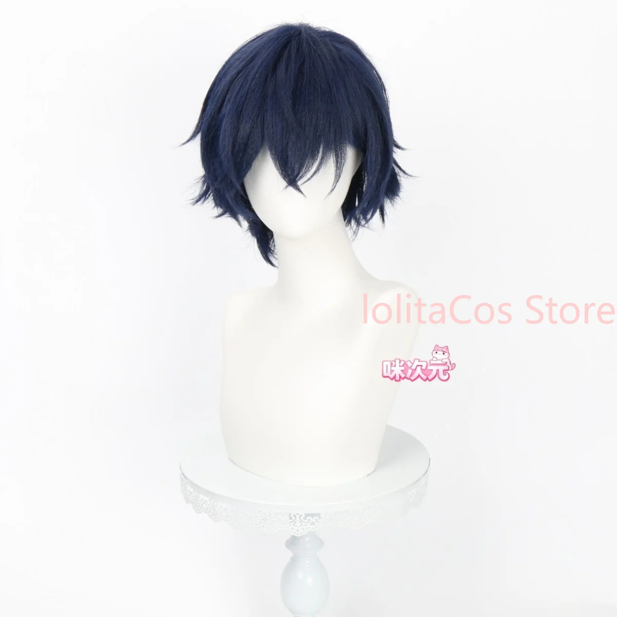 Genshin Impact Valeriy Cosplay Wig Special Dark Blue Short Hair Comic Con Props Role Play Cosplayer Gift Halloween Party view 3