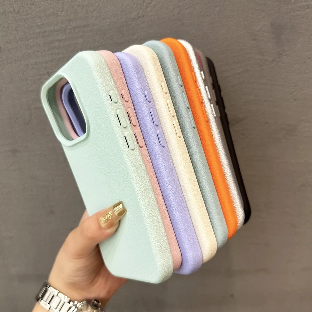 Luxury Leather Texture Silicone Soft Case For iPhone 16 15 14 13 12 11 Pro Max Plus Candy Color Matte Ultra Thin Cover Shell 16