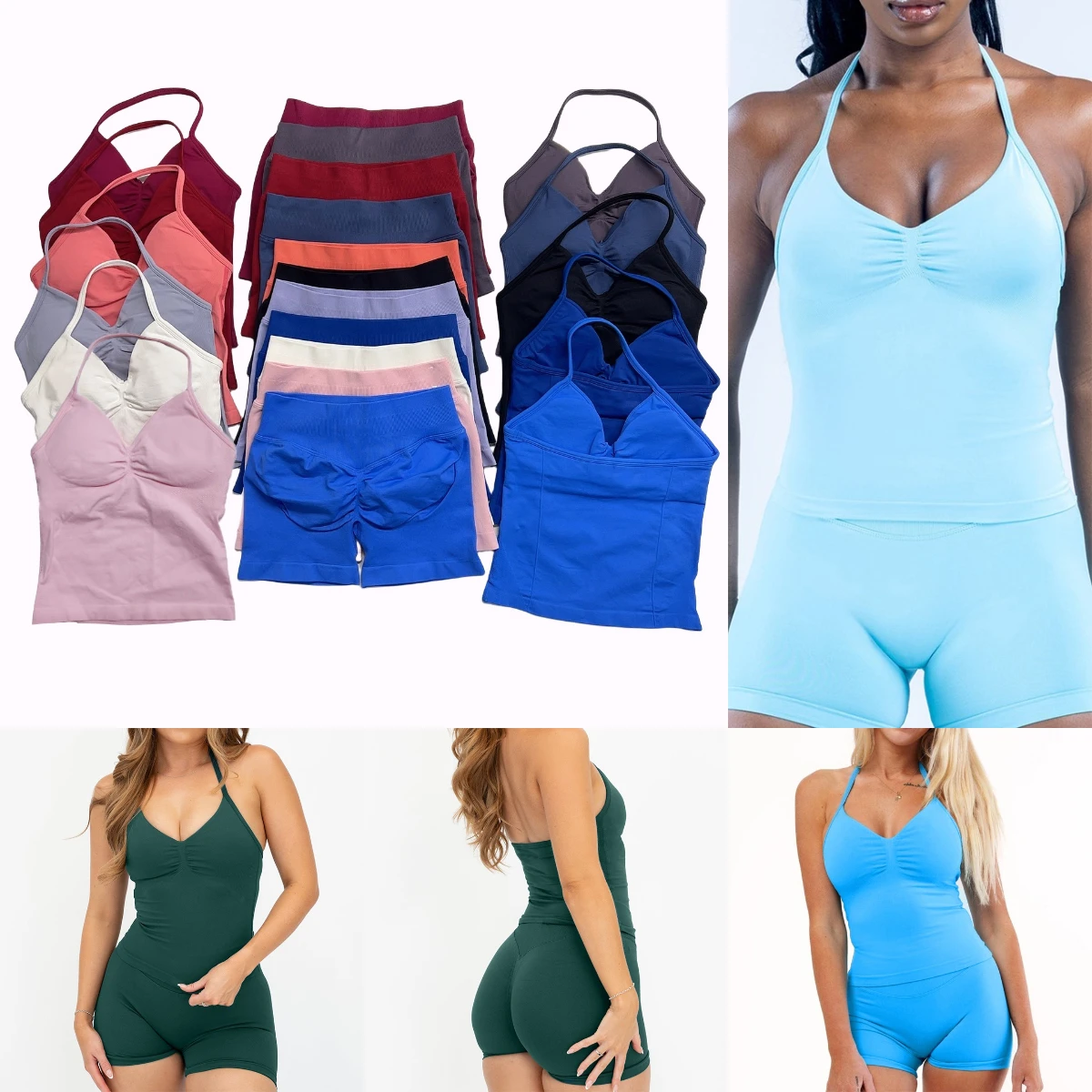 2Pcs DF impact Gym Set  gym suits DFNNYE Longline Strappy Top and seamless Scrunch Butt Lifting Short workout yoga outfits