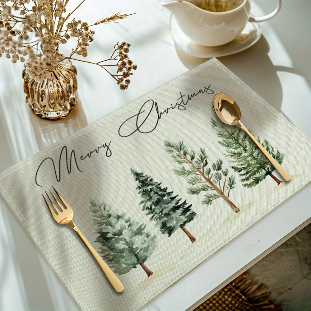 

4pcs, Christmas Tree Printed Placemats, Set of 4 Table Mats, Washable Placemats for Kitchen Dining Table Decoration