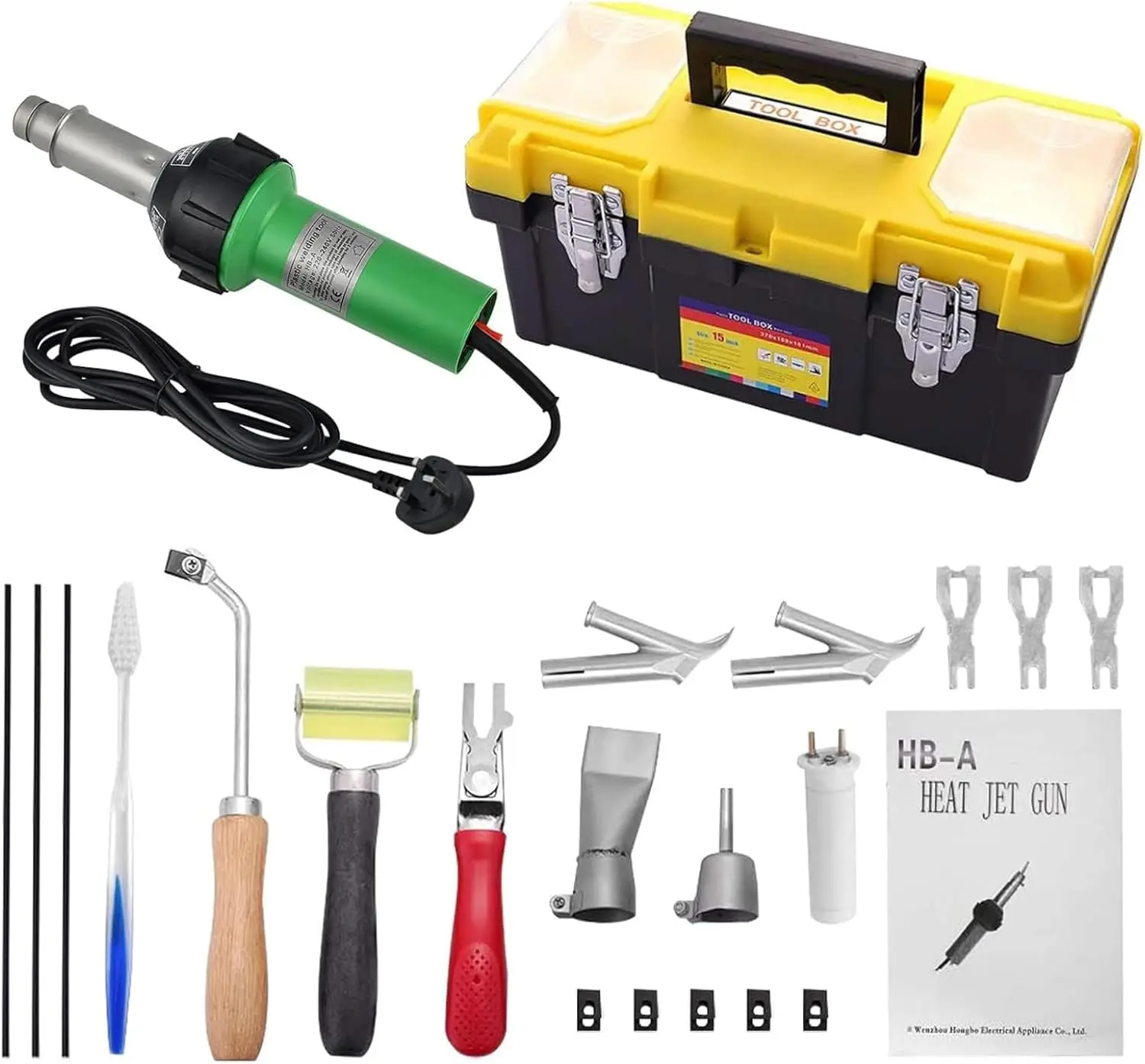 1600 W 20 ℃   -600 ℃   Heißluftpistole, Kunststoffschweißgerät, Bodenschweißgerät, variable Temperaturregelung, 21-teiliges Heißluftpistolen-Set, DIY-Farbe