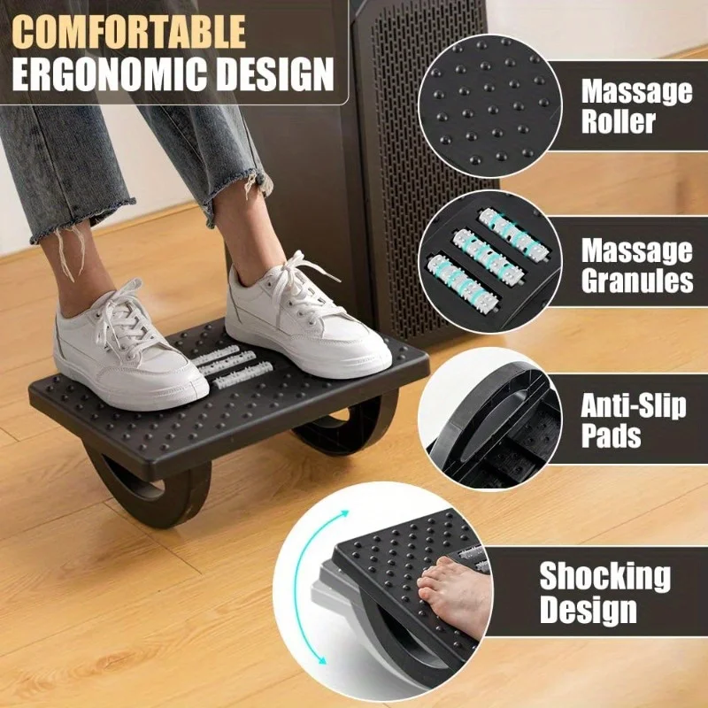 Foot Rest for Under Desk at Work - Ergonomic Foot Stools for Under Office Desk -Rocking Footrest with Roller Massager -Leg Rest image 3