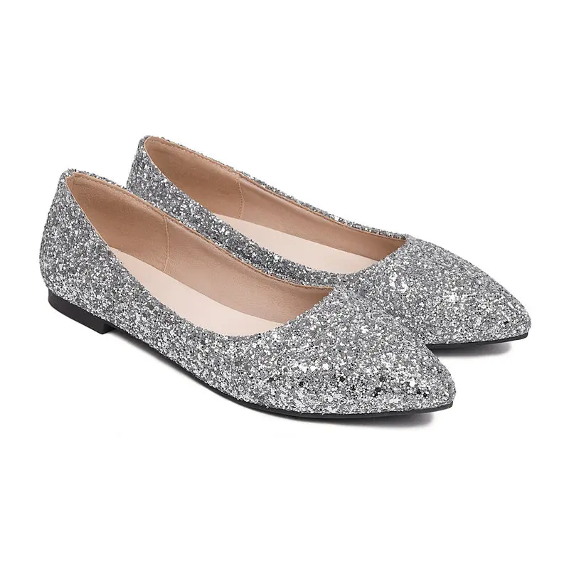 

Sequin Cloth Glitter Shiny Pointed Toe Girls Casual Slip-ons Small Size 26-46 Women Spring Loafers Ballerina Ballet Flats Shoes