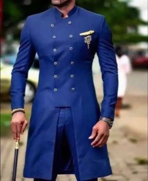 

African Design Royal Blue Slim Fit Men Suits For Wedding Groom Tuxedos Bridegroom Suits Best Man Prom Party 2PCS(Blazer+Pants)